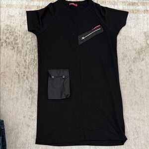 Prada Black Short Sleeve Pocket Shift Dress with Zip Detail
